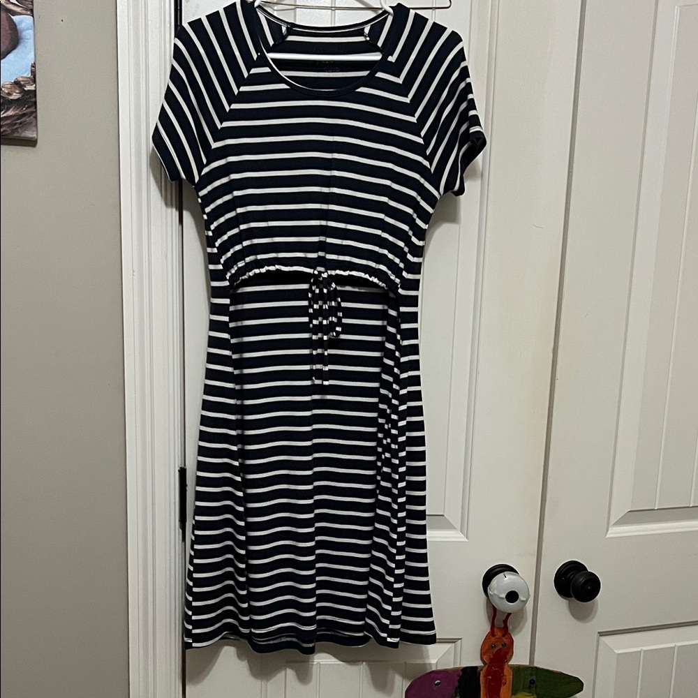 Navy and White Striped Nursing Dress Latched Mama